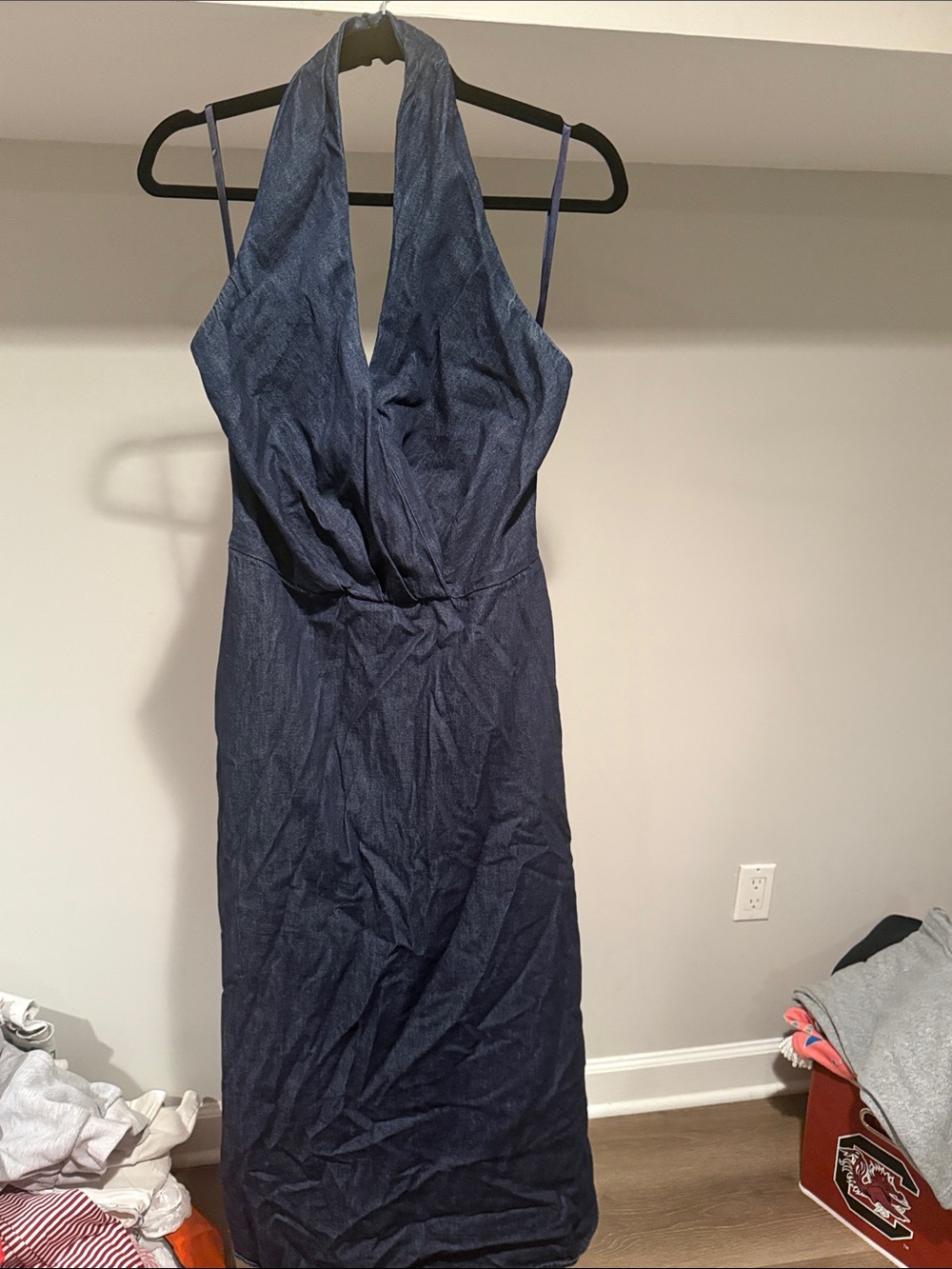 LOFT Navy One-Shoulder Halter Dress